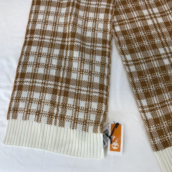 Timberland Scarf Womens OS One Size Gold White Plaid Ribbed Trim Neck Warmer - Picture 3 of 5